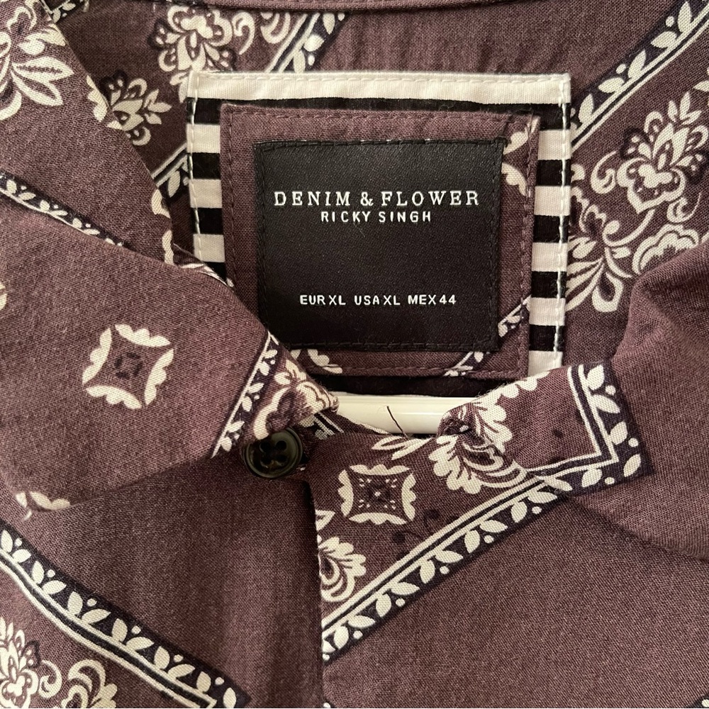 Denim & Flower Ricky Singh Mens XL Brown Button Down Shirt Western Handkerchief - Picture 3 of 9